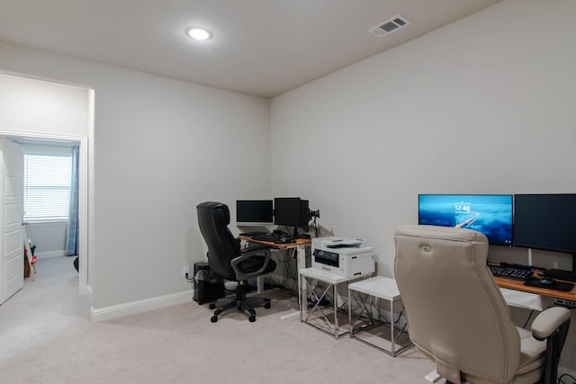 view of carpeted home office