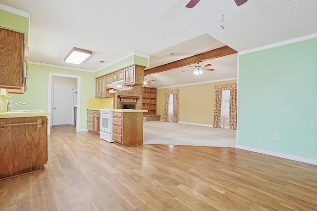 1806 Duck Creek Rd, Sanger, TX 76266 - kitchen with open floor plan, ceiling fan, under cabinet range hood, and a sink