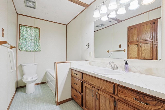 1806 Duck Creek Rd, Sanger, TX 76266 - full bathroom with a tub to relax in, visible vents, toilet, vanity, and baseboards