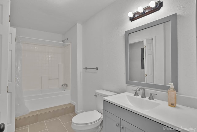 10553 White Oak Dr, Keithville, LA 71047 - full bathroom featuring shower / bathtub combination with curtain, tile patterned floors, toilet, and vanity