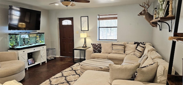 living room with ceiling fan