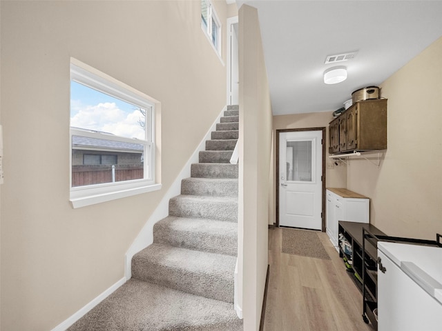 stairway featuring wood-type flooring