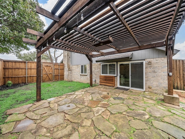 view of patio / terrace featuring a fenced backyard and a pergola