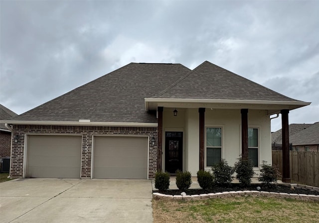 view of front of home with a porch and a garage