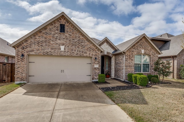 view of front of house with a garage and a front yard