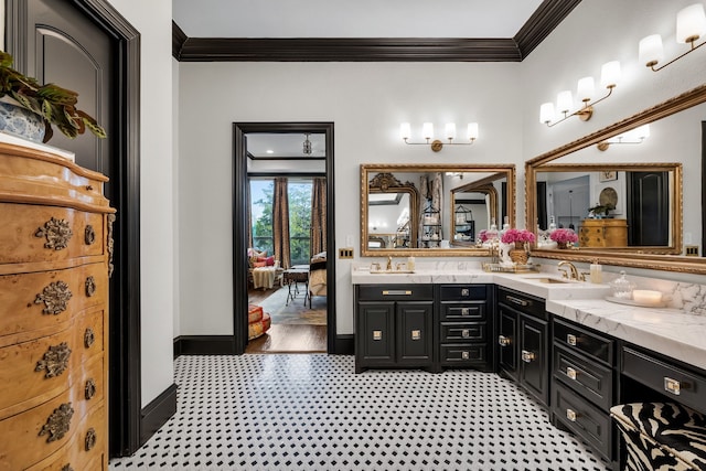 bathroom featuring vanity and crown molding