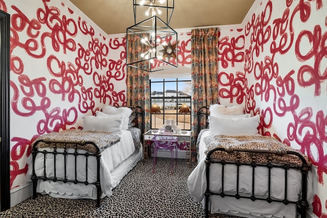 bedroom with an inviting chandelier