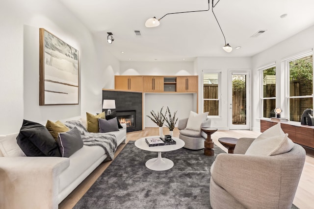 living room with hardwood / wood-style flooring