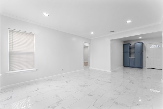 unfurnished room featuring recessed lighting, baseboards, and ornamental molding