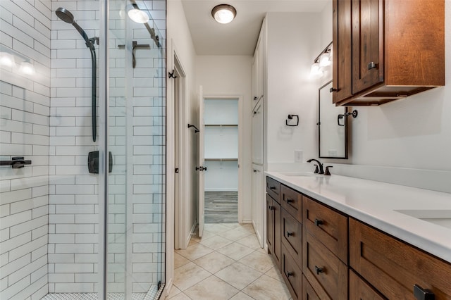 1230 Wooded Trl, Hurst, TX 76053 - full bath featuring a stall shower, double vanity, and tile patterned floors