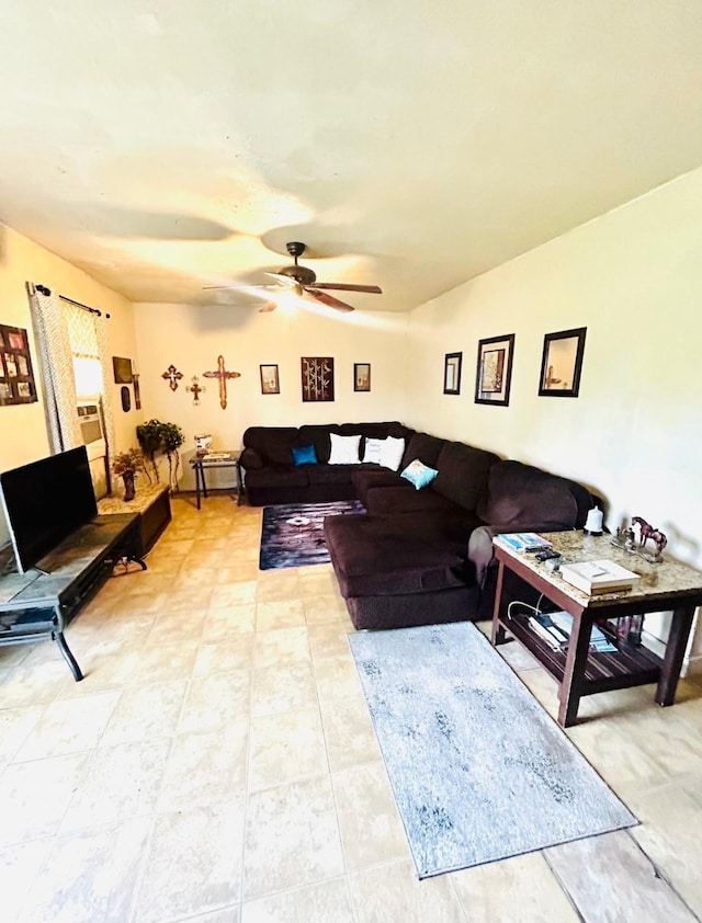 living room featuring ceiling fan