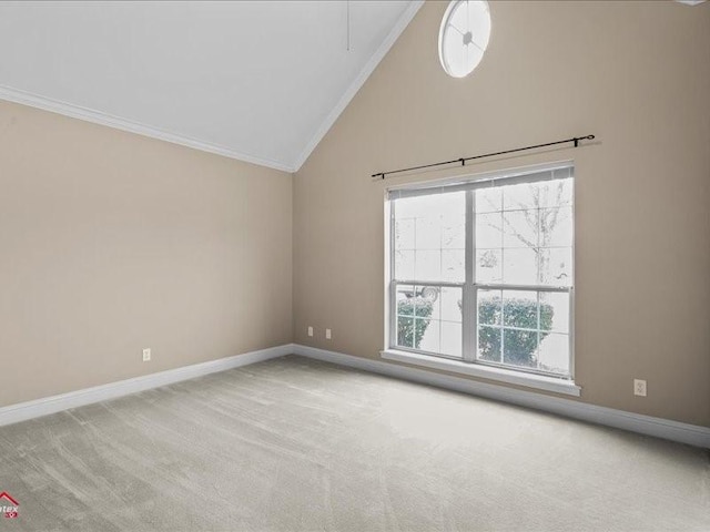 bonus room featuring light colored carpet and high vaulted ceiling