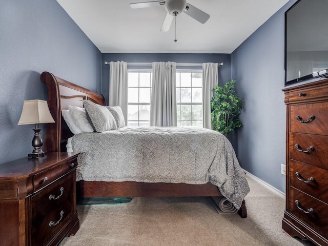 bedroom featuring carpet floors and ceiling fan