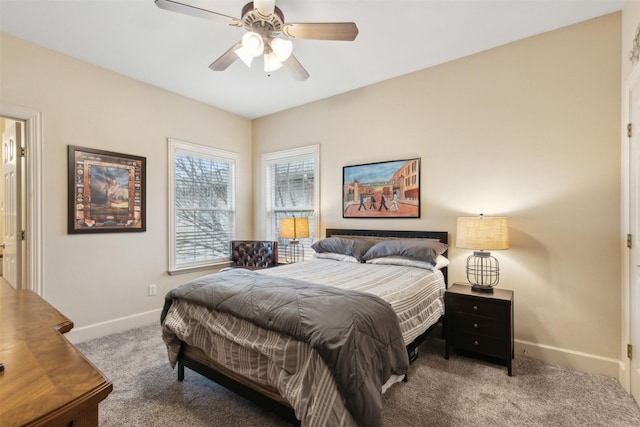 bedroom featuring ceiling fan and carpet floors