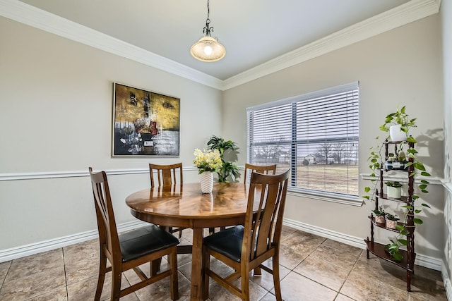 tiled dining area with ornamental molding