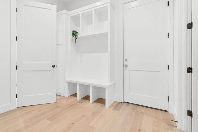 mudroom with light hardwood / wood-style floors