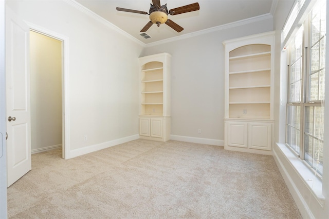 3019 Haywick, The Colony, TX 75056 - spare room featuring ornamental molding, carpet flooring, a ceiling fan, and baseboards