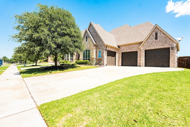 3019 Haywick, The Colony, TX 75056 - french provincial home featuring an attached garage, concrete driveway, brick siding, and roof with shingles