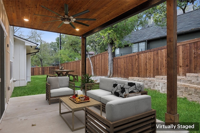 view of patio / terrace featuring an outdoor living space and ceiling fan