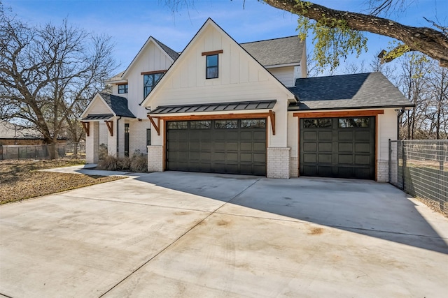 modern farmhouse style home with a garage