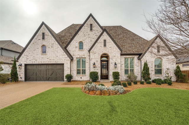 view of front of home with a garage and a front yard