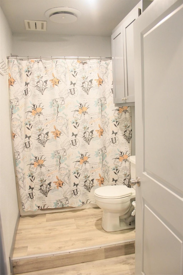 bathroom with wood-type flooring and toilet