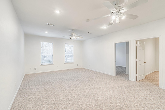 4781 Joe Wilson Rd, Midlothian, TX 76065 - spare room featuring a ceiling fan, light colored carpet, baseboards, and recessed lighting