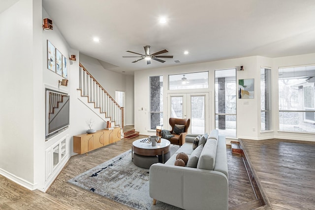 4781 Joe Wilson Rd, Midlothian, TX 76065 - living area featuring healthy amount of natural light, wood finished floors, baseboards, and recessed lighting