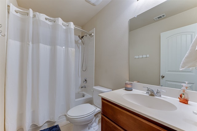 full bathroom featuring vanity, toilet, and shower / bath combo with shower curtain