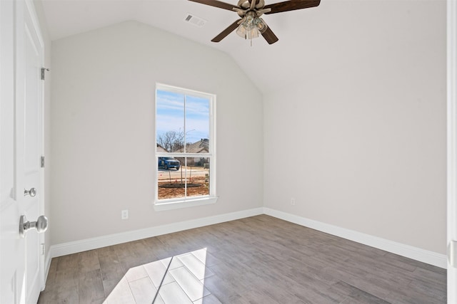 729 Jameson, Springtown, TX 76082 - additional living space featuring a ceiling fan, wood finished floors, vaulted ceiling, and baseboards
