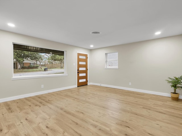 interior space with light hardwood / wood-style flooring