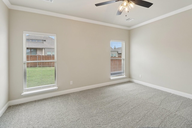 212 Navajo Trl, Alvarado, TX 76009 - carpeted spare room featuring crown molding, baseboards, ceiling fan, and visible vents