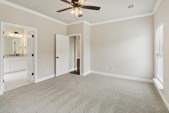212 Navajo Trl, Alvarado, TX 76009 - unfurnished bedroom with visible vents, crown molding, baseboards, and carpet floors