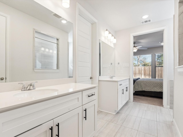 2019 Atlantic Ave, Anna, TX 75409 - ensuite bathroom with a ceiling fan, visible vents, two vanities, a sink, and ensuite bathroom