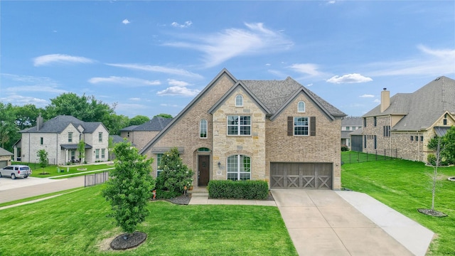 view of front of property with a garage and a front yard