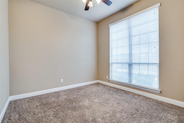 spare room featuring ceiling fan and carpet floors