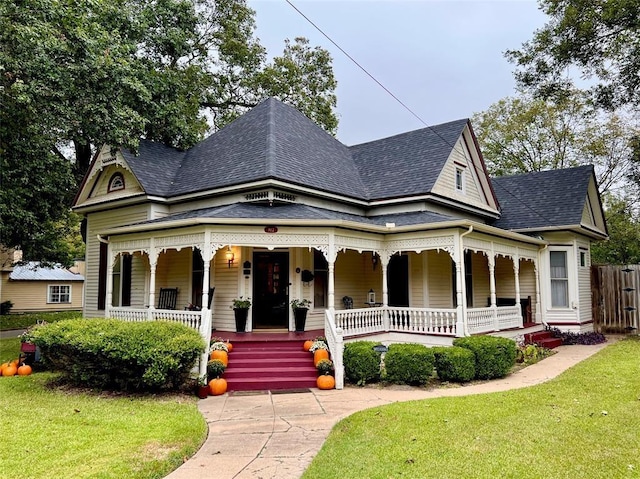 view of front facade featuring a front yard and a porch