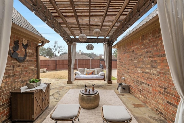 view of patio / terrace featuring an outdoor living space and a pergola