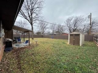 view of yard with a storage unit