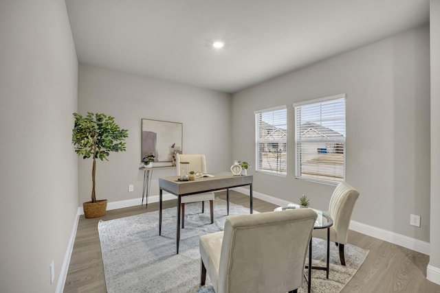 office area featuring light hardwood / wood-style flooring