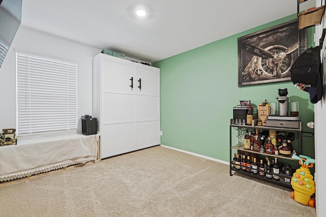 interior space featuring light colored carpet