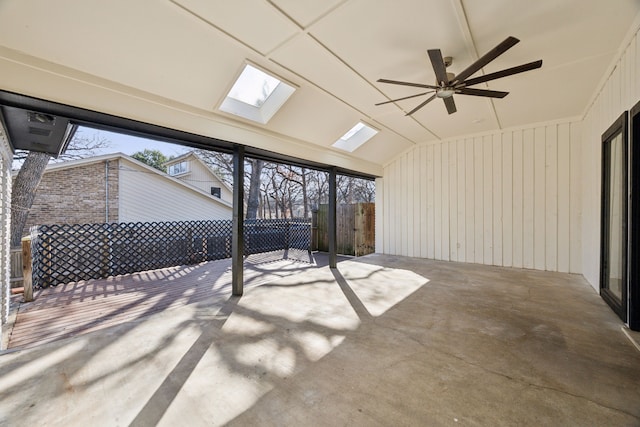 view of patio featuring ceiling fan