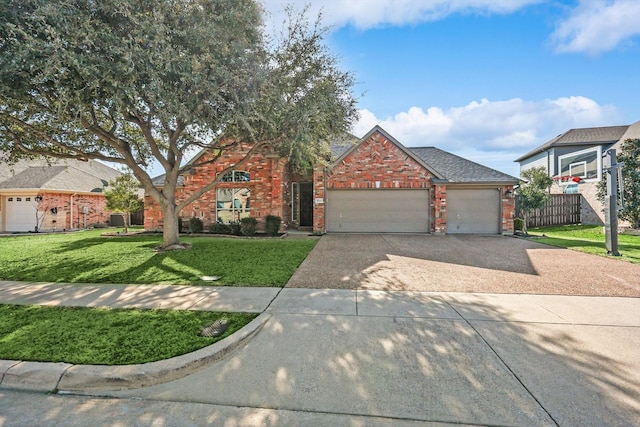 view of front of house featuring a garage and a front lawn