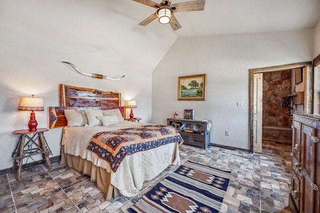 bedroom with vaulted ceiling and ceiling fan