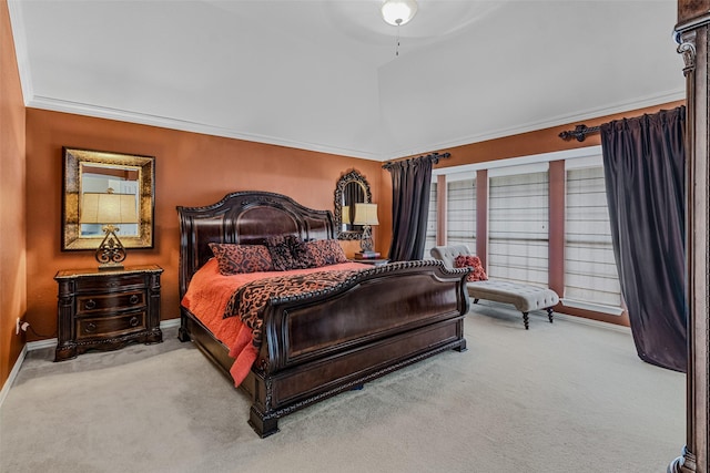 carpeted bedroom with crown molding