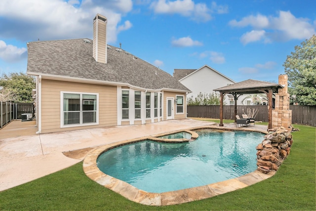 view of swimming pool featuring a gazebo, a lawn, and a patio area