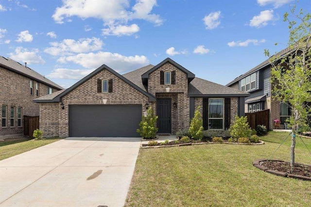 view of front of home with a garage and a front lawn