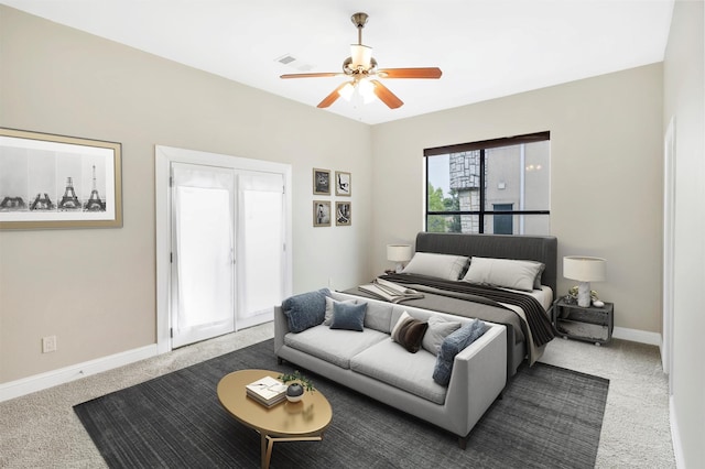 6039 Reiger Ave, Dallas, TX 75214 - bedroom featuring visible vents, carpet flooring, baseboards, and a ceiling fan
