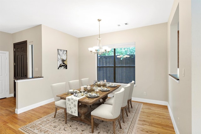 6039 Reiger Ave, Dallas, TX 75214 - dining area featuring an inviting chandelier, visible vents, light wood finished floors, and baseboards
