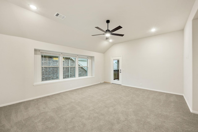 1130 Cardinal Dr, Midlothian, TX 76065 - spare room featuring a ceiling fan, baseboards, lofted ceiling, carpet, and recessed lighting